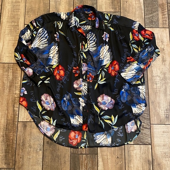 Free People Black Dress with Red and Blue Floral Design - Picture 2 of 10